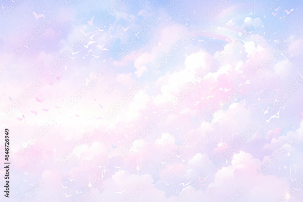 アニメ風の幻想的な空の背景イラスト