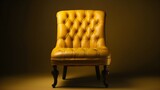 Lone Yellow Leather Chair in Exquisite Detail, Symmetrical Front View on a Light-Yellow Background.