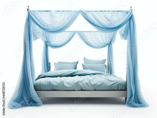Sky Blue Bed, Isolated on a White Background. © Akash
