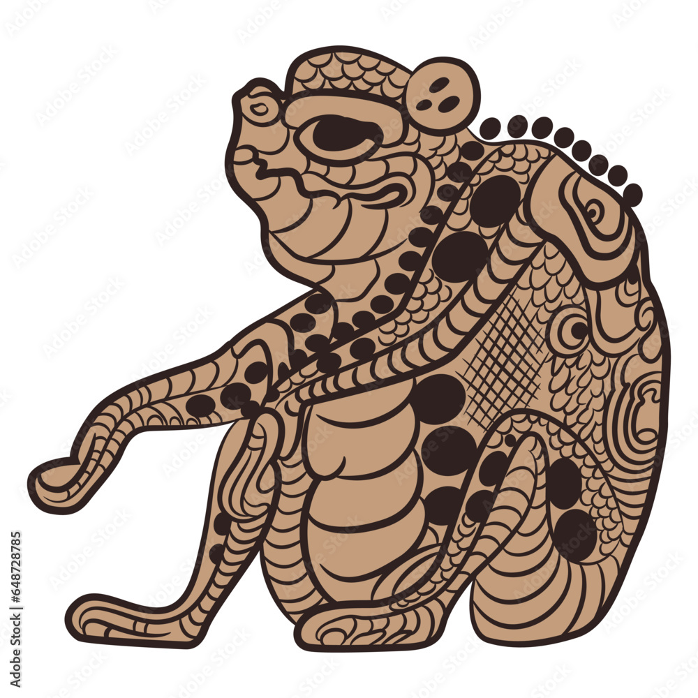Obraz premium Seated funny frog or toad. Native American animal design of Maya Indians. Isolated vector illustration.