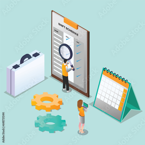 Business people with employee shift schedule checklist plan