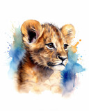 Religious Artistry: Innocence and Majesty in a Lion Cub of Judah, Watercolor.  Religion.
