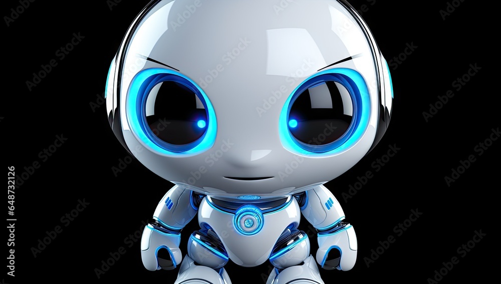 Portrait of white blue cyborg robot humanoid on dark background. Portrait of white blue cyborg robot humanoid on dark background.