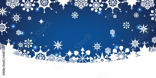 Christmas blue background with snowflakes and defocused lights