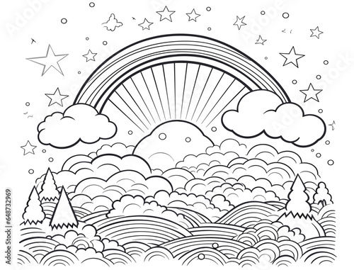 Rainbow coloring book pages for kids, Rainbow outline vector