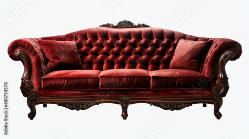 Dark Red Sofa Isolated on White Background.