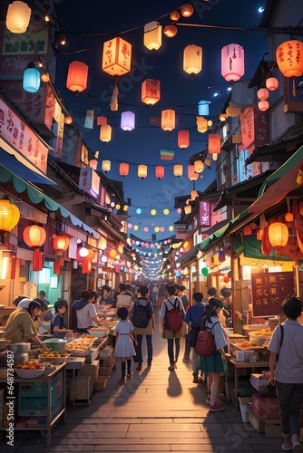 夜の賑やかな繁華街　Generative AI © Yumarumi
