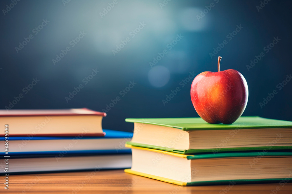 Teachers Day - Books and apples, symbols of knowledge and gratitude, adorn the table in celebration of the day of educators who shape minds and hearts.