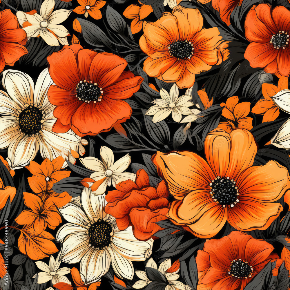 seamless floral background with orange flowers seamless floral background with orange flowers