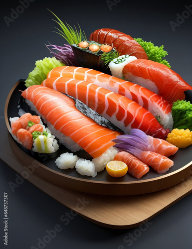 Sushi platter, fresh seafood, colorful presentation, Japanese cuisine, realistic, 1080p --ar 4:3 