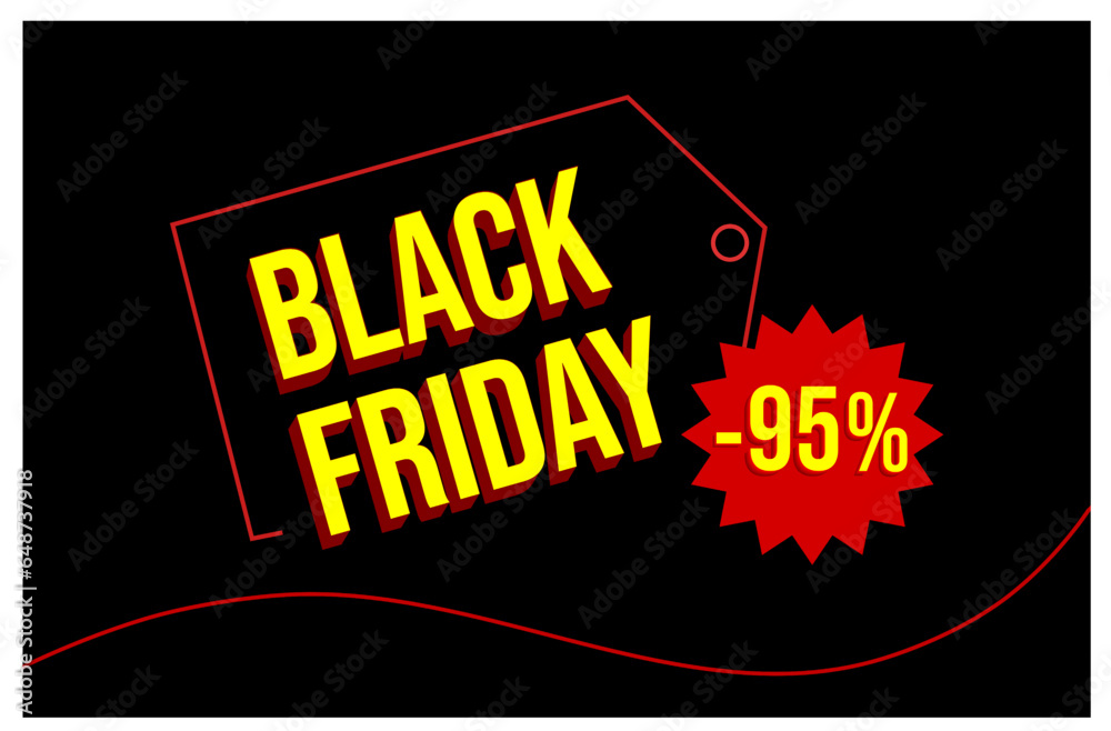 Black Friday Promotional Banner Design Vector Template with 95% off text and Sale Badge. Big Sale.
