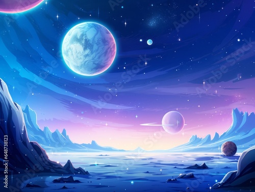 Cartoon Space Background, Cartoon galaxy with stars background, Hand drawn colorful space background