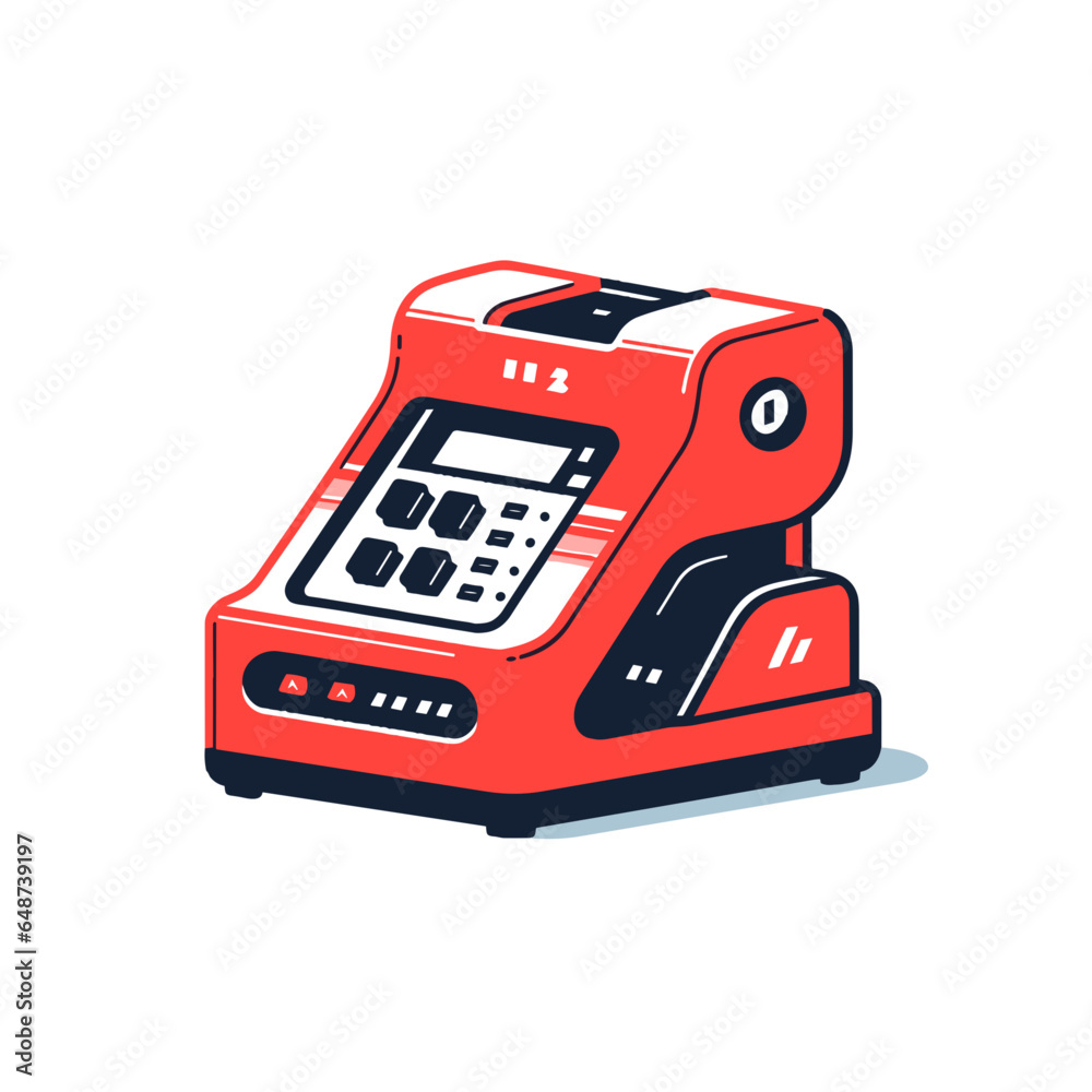 Fototapeta premium Adding machine vector icon in minimalistic, black and red line work, japan web