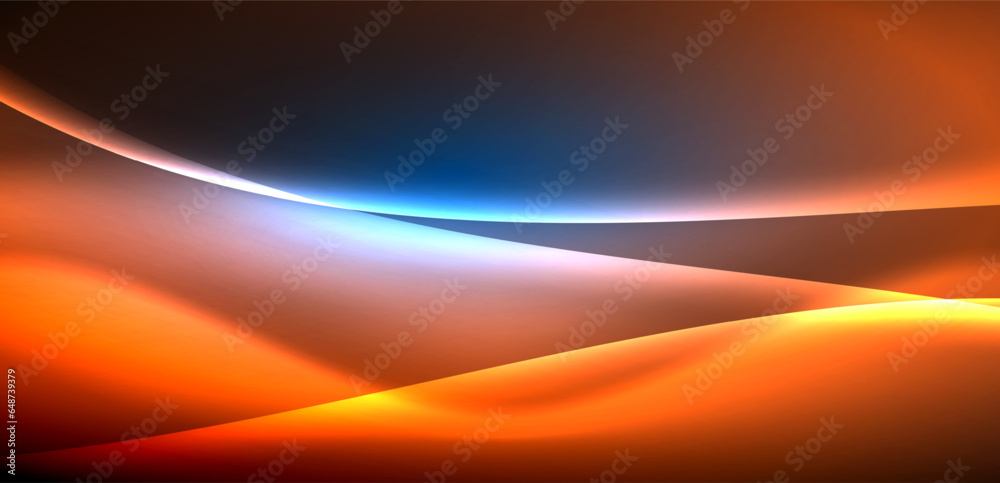 Dynamic waves in ethereal glow of neon lights. Concept merges fluidity of motion with vibrant allure of neon, crafting entrancing backdrop that embodies both vitality and futuristic sophistication Dynamic waves in ethereal glow of neon lights. Concept merges fluidity of motion with vibrant allure of neon, crafting entrancing backdrop that embodies both vitality and futuristic sophistication
