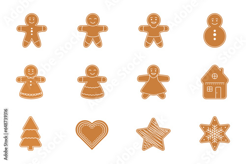Christmas gingerbread cookies set. winter sweet homemade biscuits in the form of different characters