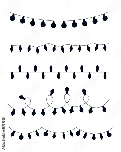 Black christmas lights set. Xmas light strings