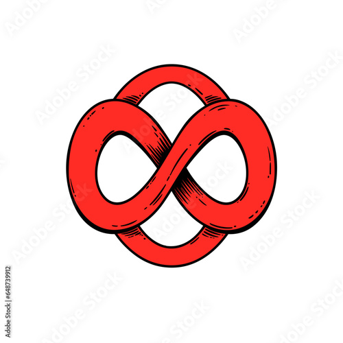 Infinity symbol (∞) vector icon in minimalistic, black and red line work, japan web