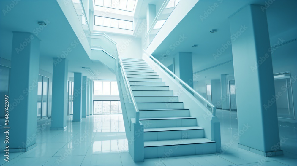 Sky Blue Staircase in a Modern Business Center A Striking Architectural Feature. Sky Blue Staircase in a Modern Business Center A Striking Architectural Feature.