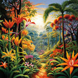 Radiant Blooms: Colorful Flowers in Tropical Forest - Generative AI