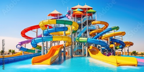 illustration of waterslides at a water park, generative AI