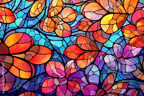 Abstract multicolored stained-glass window mosaic background  Background consisting of bright vibrant colors mosaics.