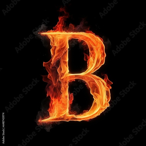 Flaming capital letter B isolated on a black background