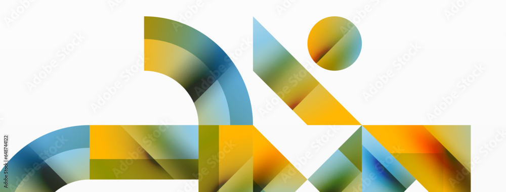 Geometric background with squares, triangles, circles. Shapes harmoniously interact, creating visually striking design for digital designs, presentations, website banners, social media posts Geometric background with squares, triangles, circles. Shapes harmoniously interact, creating visually striking design for digital designs, presentations, website banners, social media posts