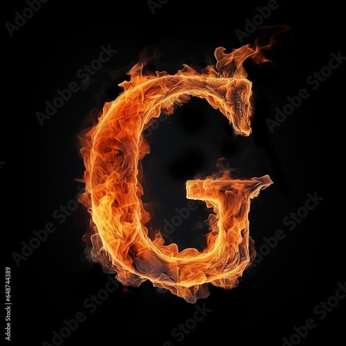 Flaming capital letter G isolated on a black background