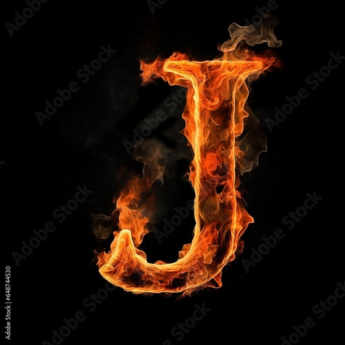 Flaming capital letter J isolated on a black background
