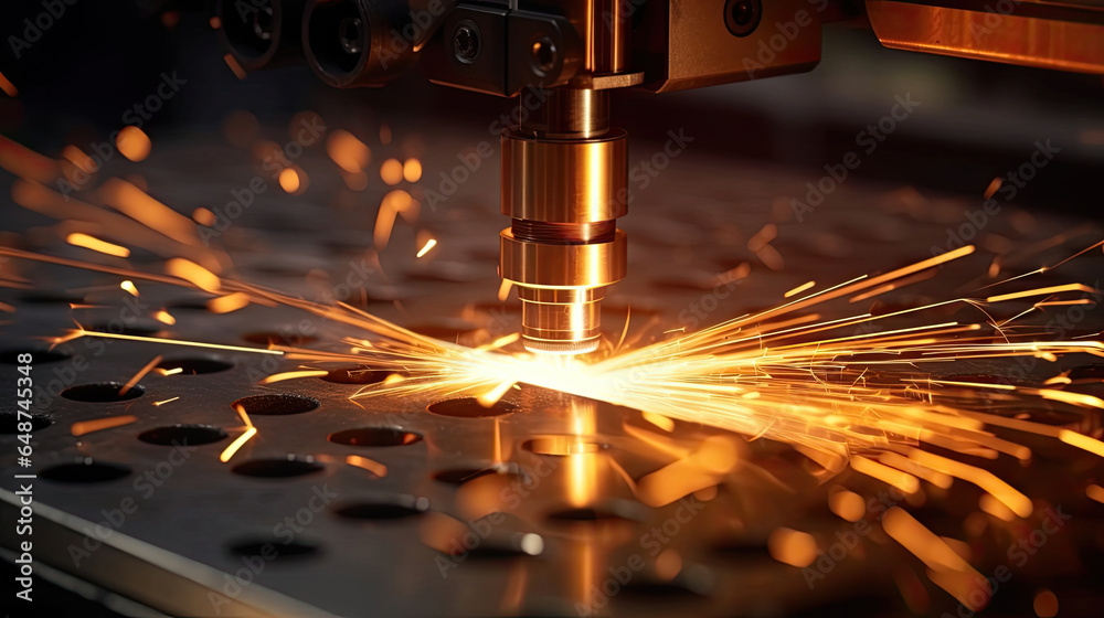 CNC gas cutting metal sheet, Processing and laser cutting for metal in the industrial. Generative Ai