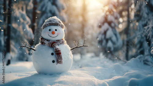 Delighted Snowman in Snowy Landscape Awaiting Christmas