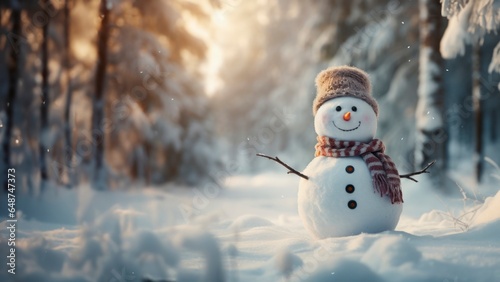 Snowman Radiating Joy in Snowy Scenery for Christmas