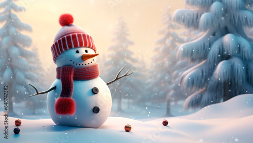 Joyful Snowman Amidst Snow Celebrating the Christmas Season