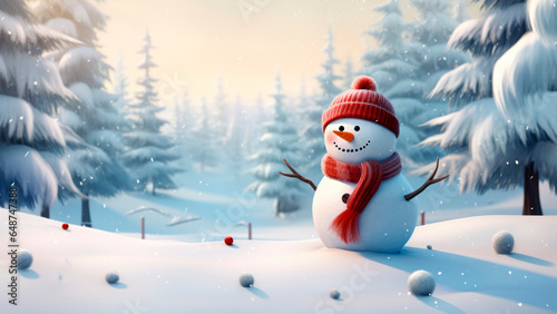 Happy snowman surrounded by snow welcoming Christmas
