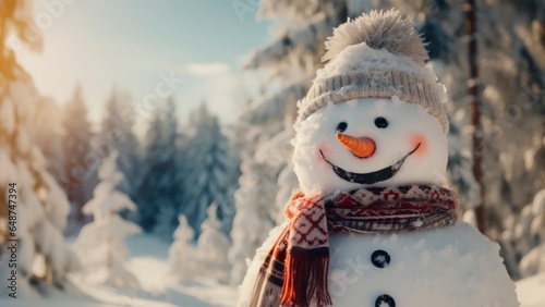 Smiling Snowman Amid Snowflakes Greeting the Holiday Season