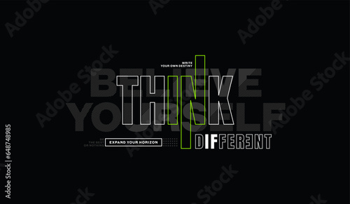 Think different, abstract typography motivational quotes modern design slogan. Vector illustration graphics for print t shirt, apparel, background, poster, banner, postcard or social media content.