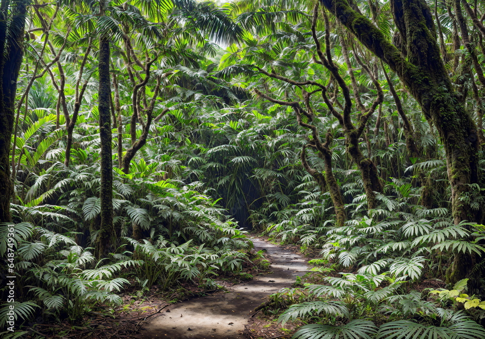 Fototapeta premium Majestic Giants: Enchanted Realm of Towering Ferns and Trees