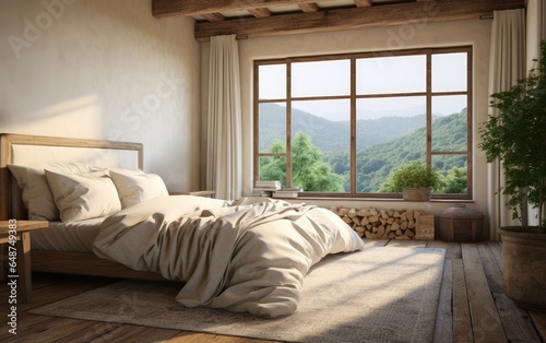 Scandinavian style bedroom. Modern interior © Anastasiia