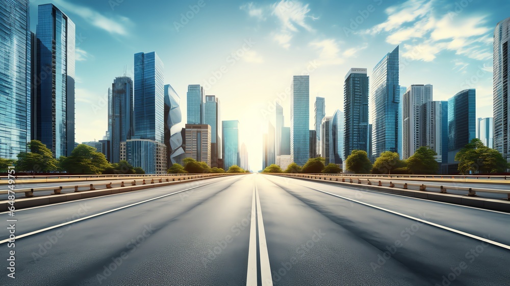 Straight road with buildings in the background Straight road with buildings in the background