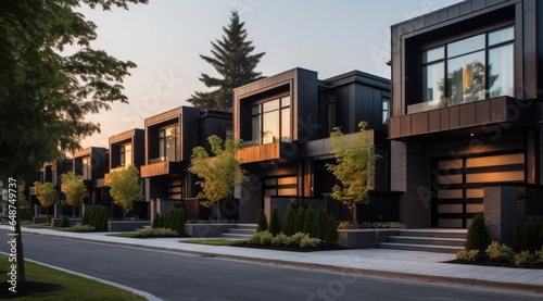 Modern modular private black townhouses. © Anastasiia