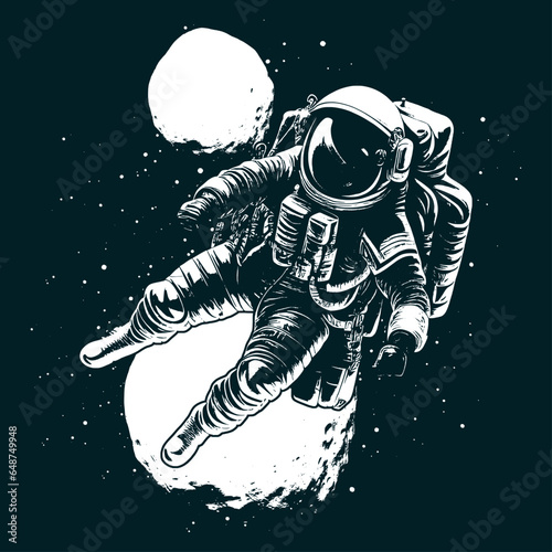 illustration of an astronaut floating on a meteorite