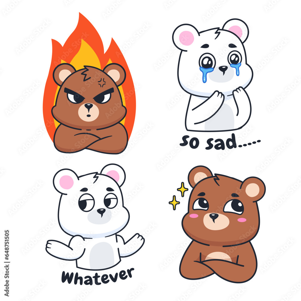 Vector Cute Bear and Polar Bear Character Emotes Element Collection Isolated Vector Cute Bear and Polar Bear Character Emotes Element Collection Isolated
