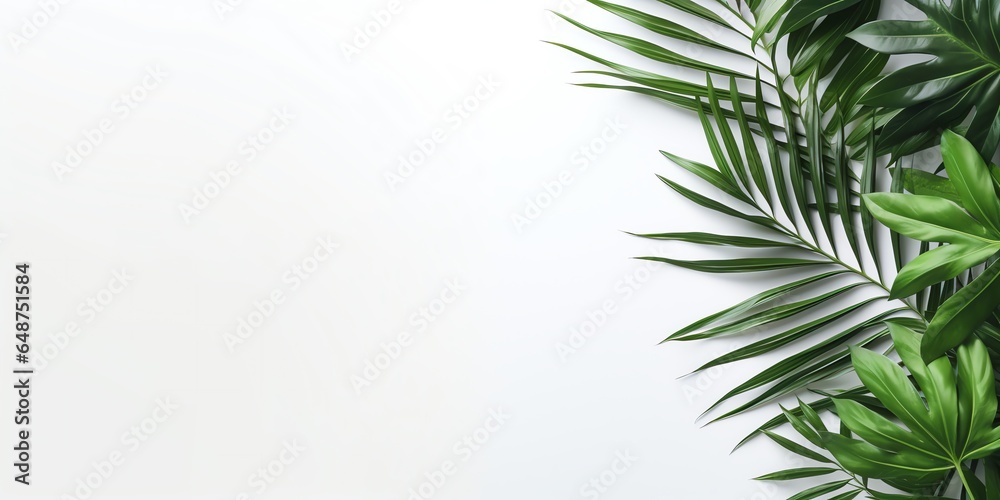 Tropical leaves with white background and copy space