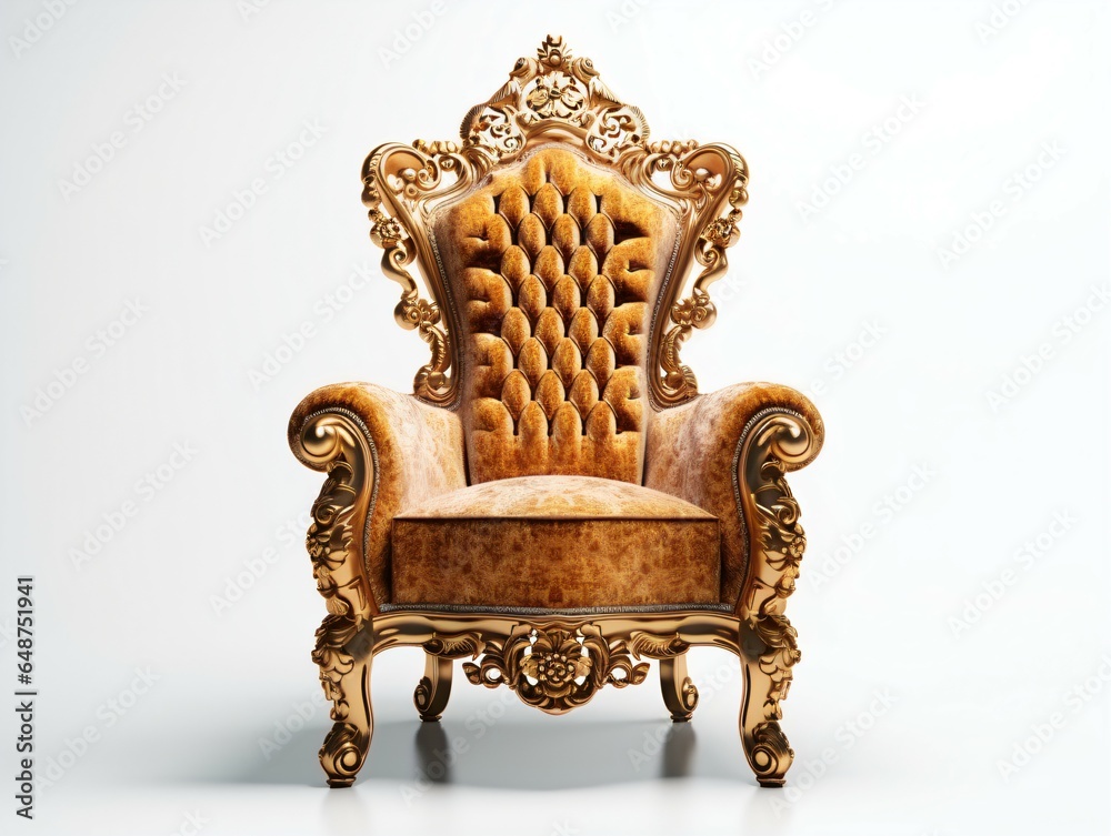 Royal Throne Luxurious Rust Chair with Ornate Golden Legs white background. Royal Throne Luxurious Rust Chair with Ornate Golden Legs white background.