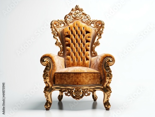 Royal Throne Luxurious Rust Chair with Ornate Golden Legs white background.