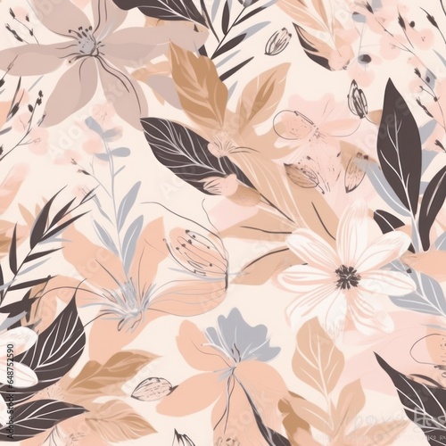Feminine floral seamless pattern. Fashionable template for design. Soft color palette, Generative AI 