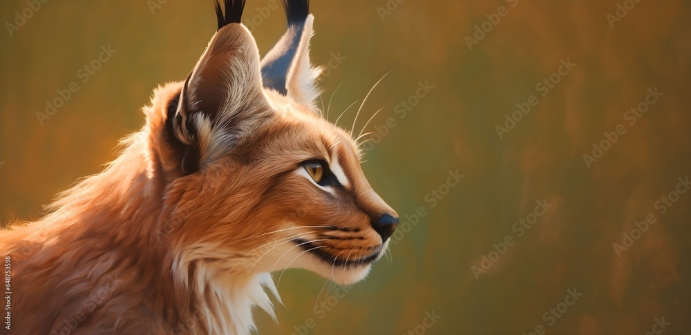 Fototapeta premium Close-up portrait caracal cat or desert lynx with copy space