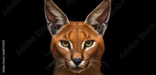 Close-up portrait caracal cat or desert lynx with copy space photo