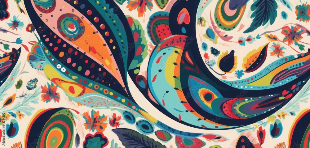 Hand drawn floral paisley geometric ethnic style pattern. Dynamic abstract shapes. Fashionable template for design, Generative AI Hand drawn floral paisley geometric ethnic style pattern. Dynamic abstract shapes. Fashionable template for design, Generative AI