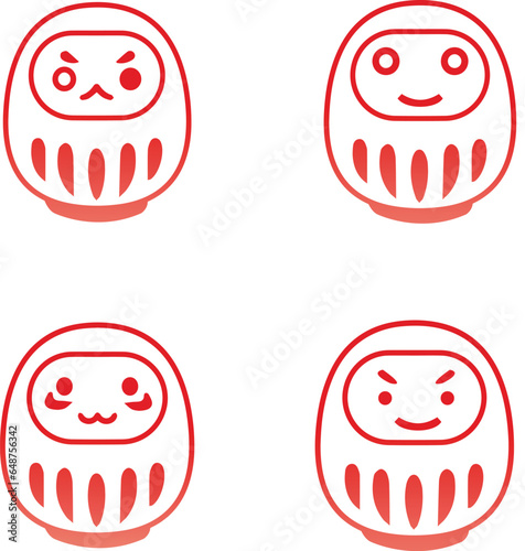 Japanese daruma sticker vector line art design